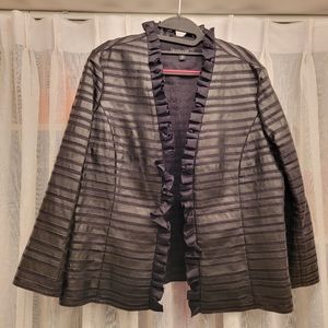 Lafayette 148 Black Leather Linen Blazer Jacket Size 14